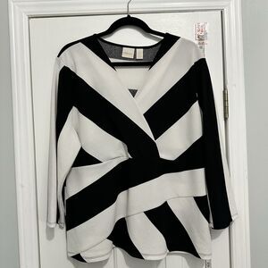 Chico’s Zealous Stripe Surplice Top Faux Wrap Long Sleeve Top V-Neck Size 3 XL